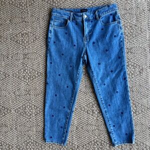 Talbots Blue Denim Ankle Jeans with Navy Dot Embroidery